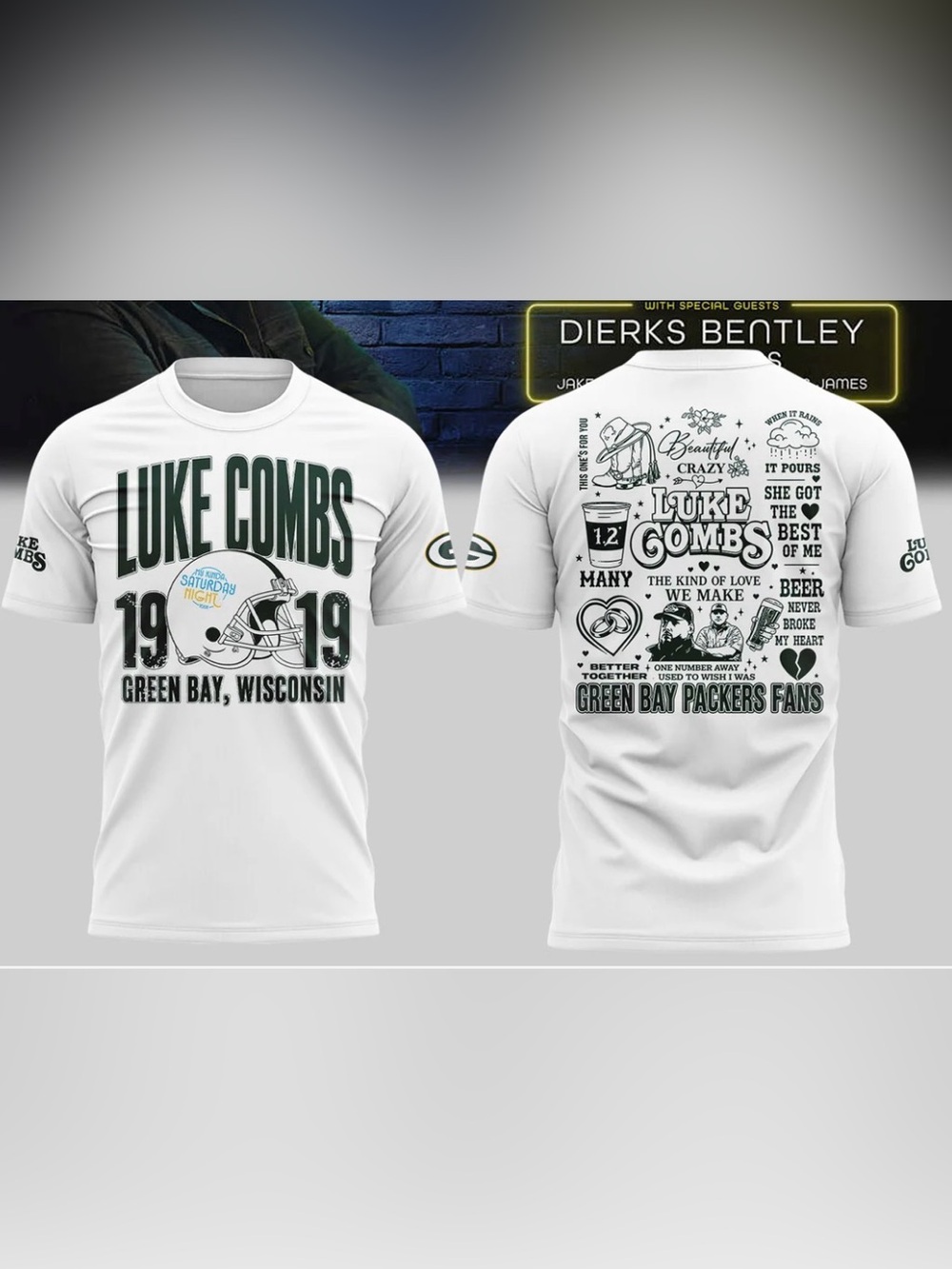 Luke Combs Green Bay Packers White Graphic Tee